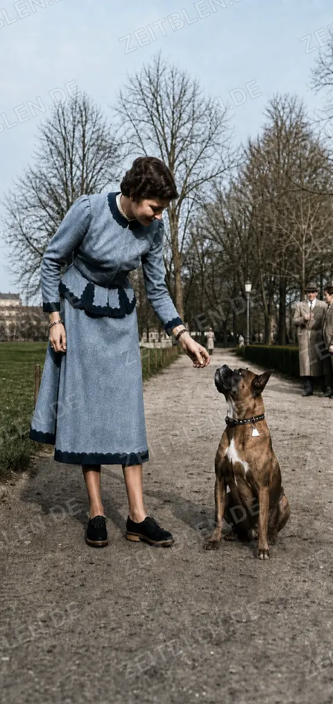 Frau mit Hund im Park, München, Oktober 1952
