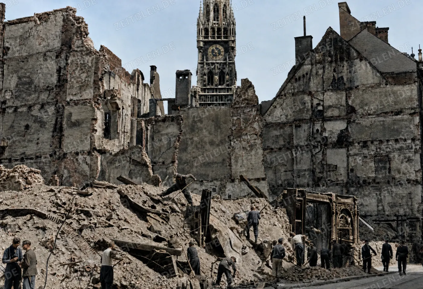 Trümmerbeseitigung am Rindermarkt, 10. Juli 1945