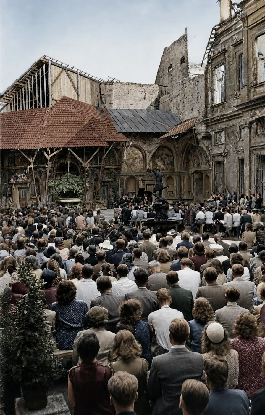 Voller Grottenhof beim Kammerkonzert in der Münchner Residenz, 28. August 1945