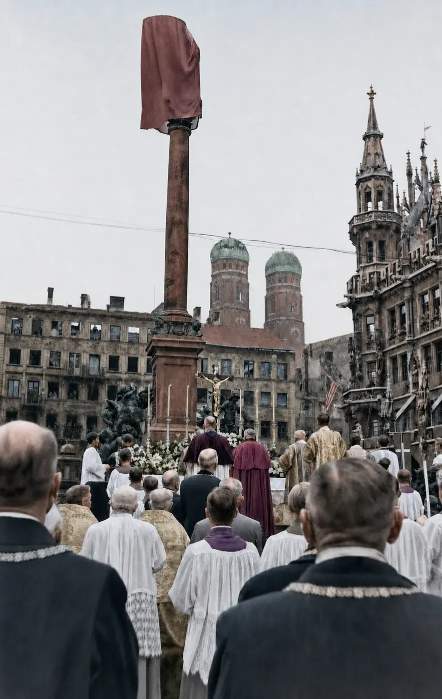 Feierliche Wiedereinweihung der Mariensäule auf dem Münchner Marienplatz, 8. November 1945
