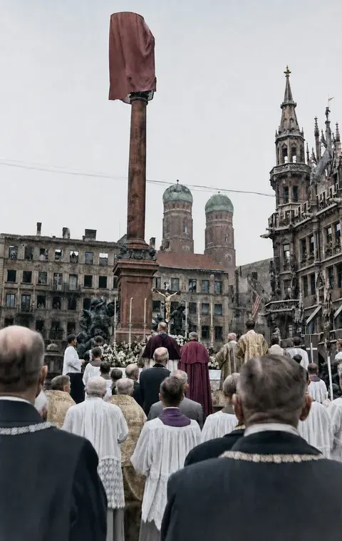 Feierliche Wiedereinweihung der Mariensäule auf dem Münchner Marienplatz, 8. November 1945