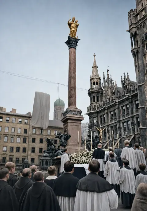 Ansicht der Mariensäule bei der Wiedereinweihung, 8. November 1945
