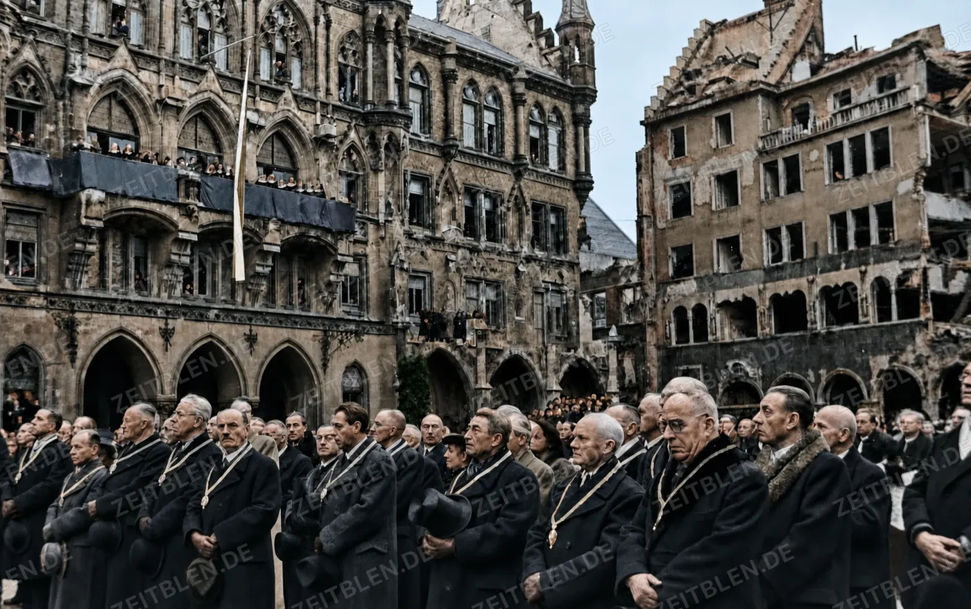Geistliche bei der Wiedereinweihung der Mariensäule auf dem Marienplatz, 8. November 1945