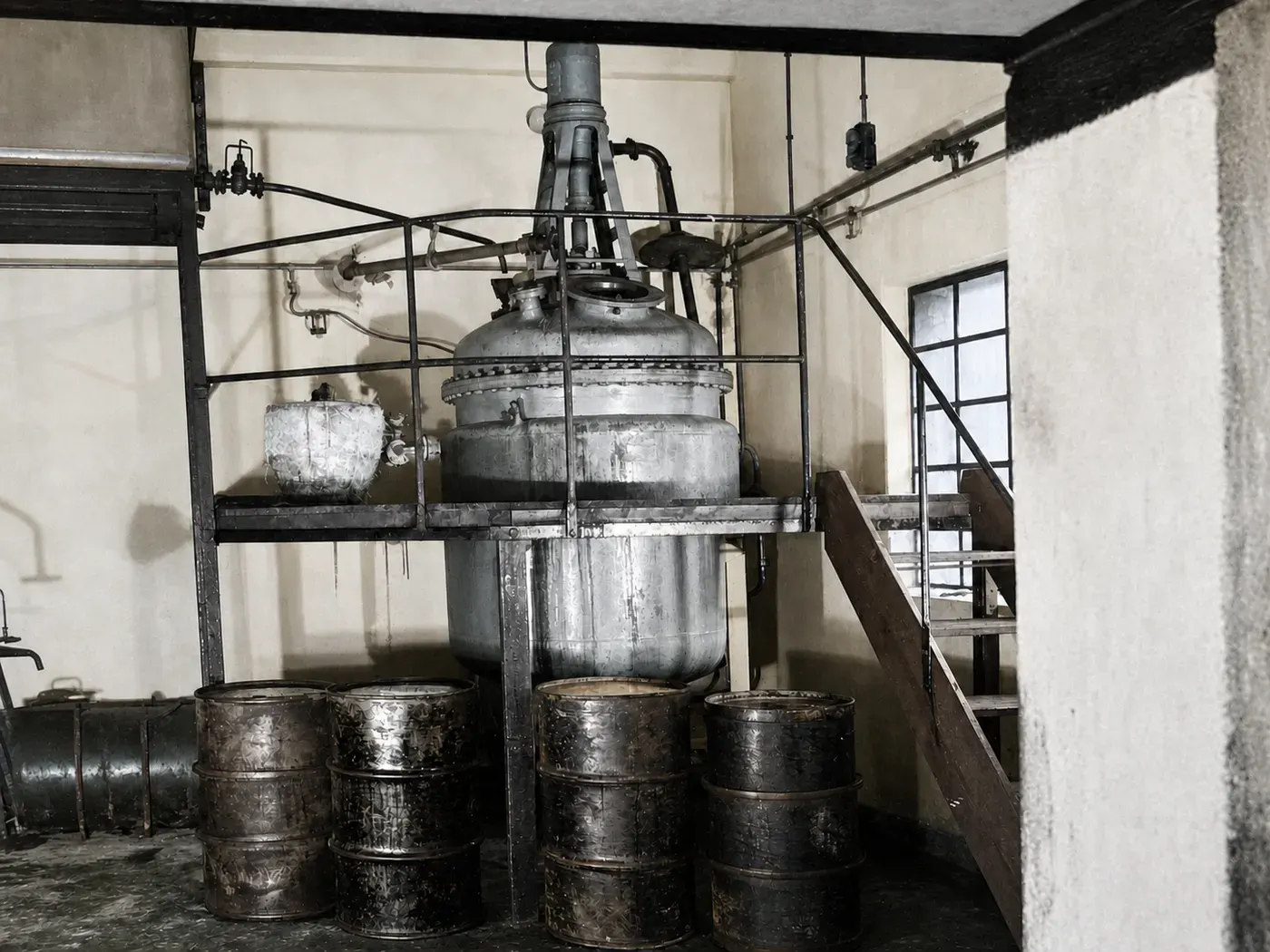 Mischanlage und Chemikalienfässer bei Rudolf & Co.