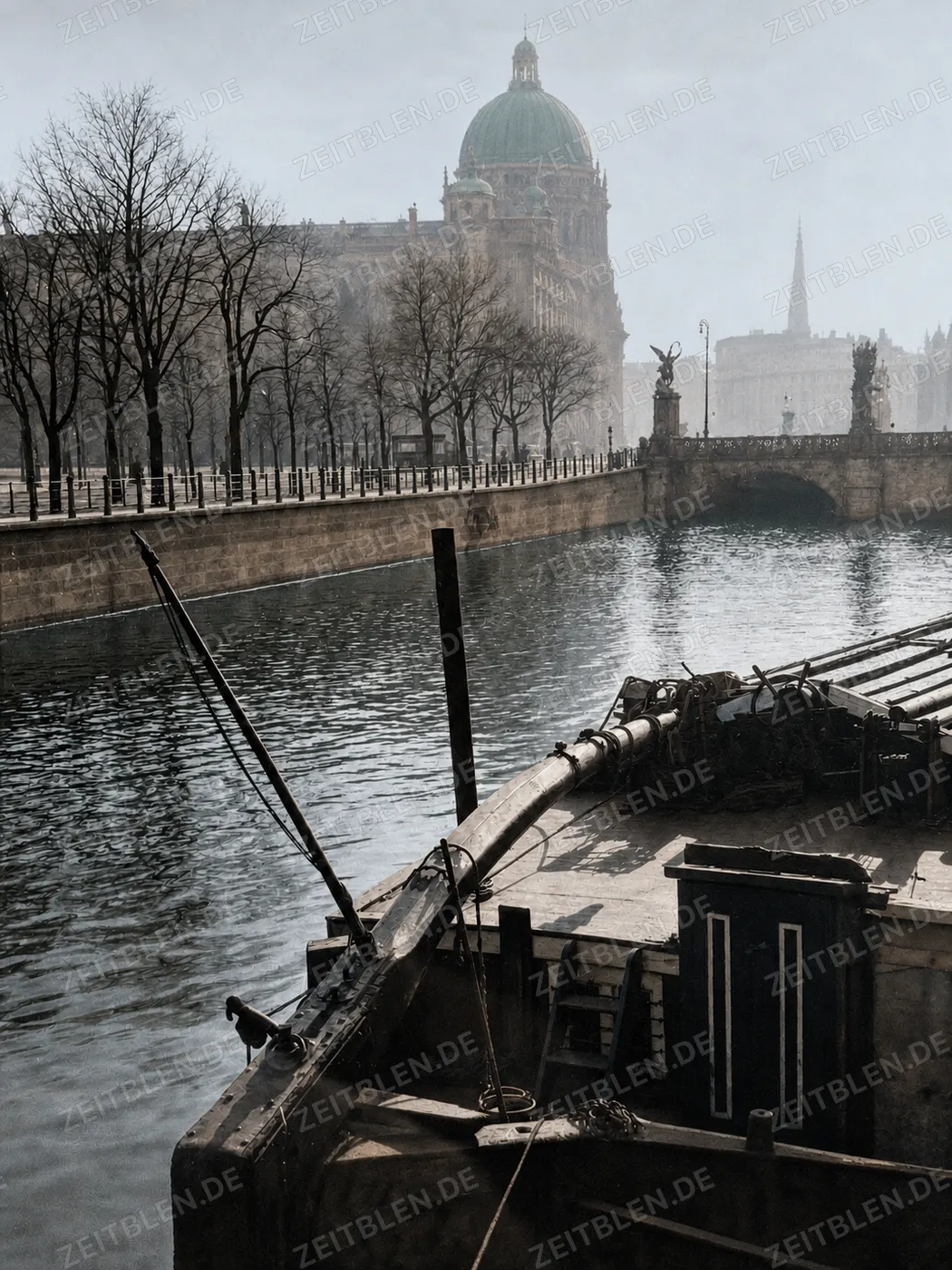 Berliner Dom hinter einem Spreekahn, März 1937