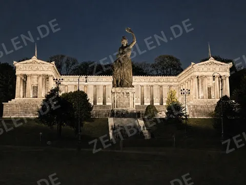Nächtlich beleuchtete Bavaria und Ruhmeshalle, 1937