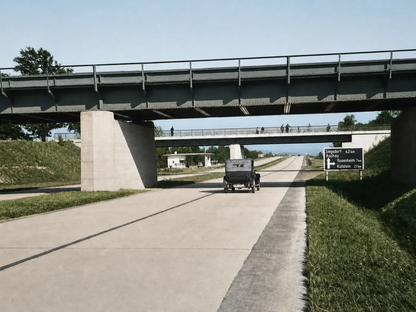 Wegweiser an der Reichsautobahn bei Rosenheim