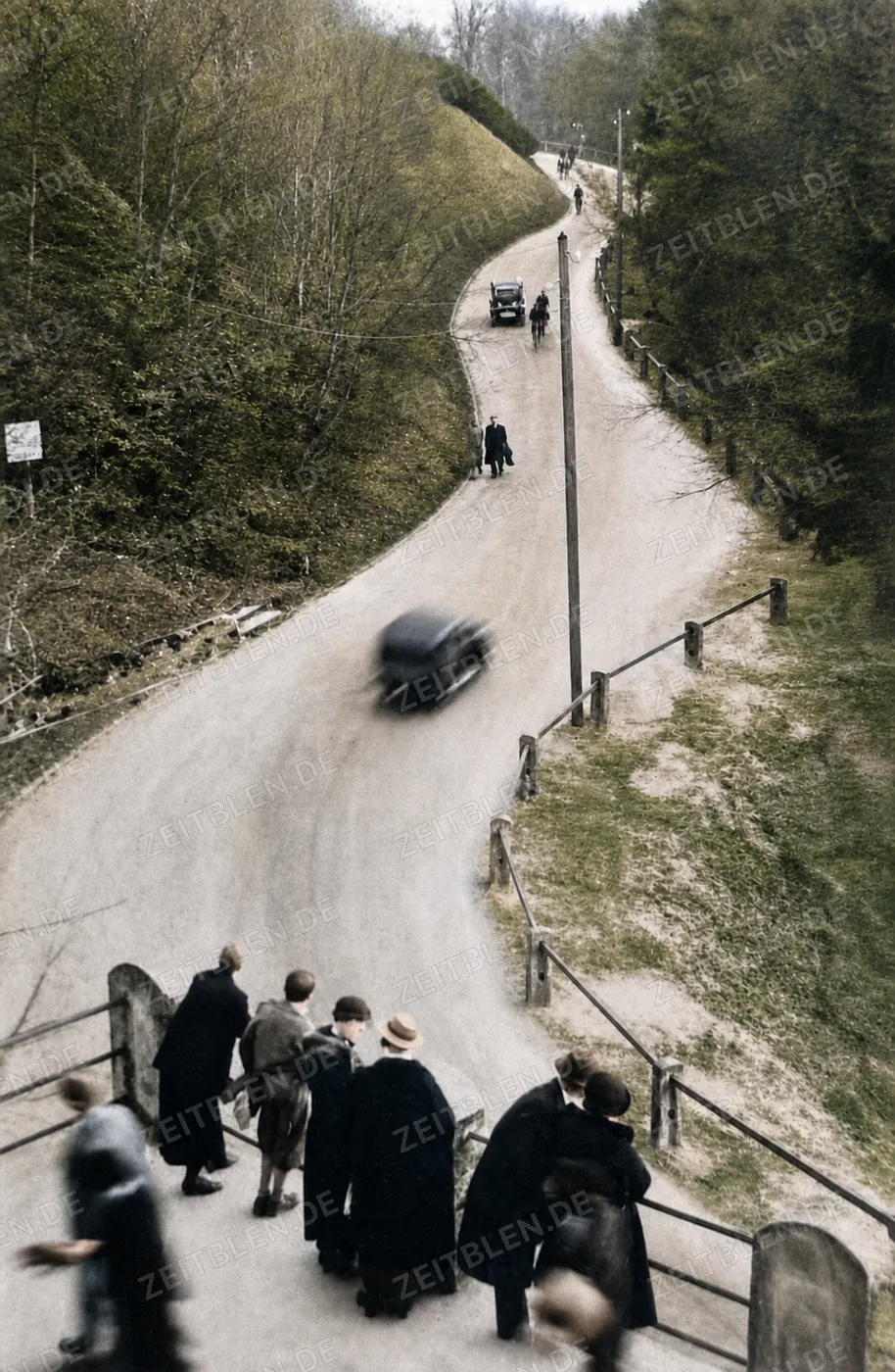 Autoverkehr auf einer Waldstraße bei Grünwald