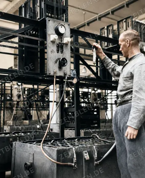 Prüfung der Batteriesäure in der Reichspost-Ladestation