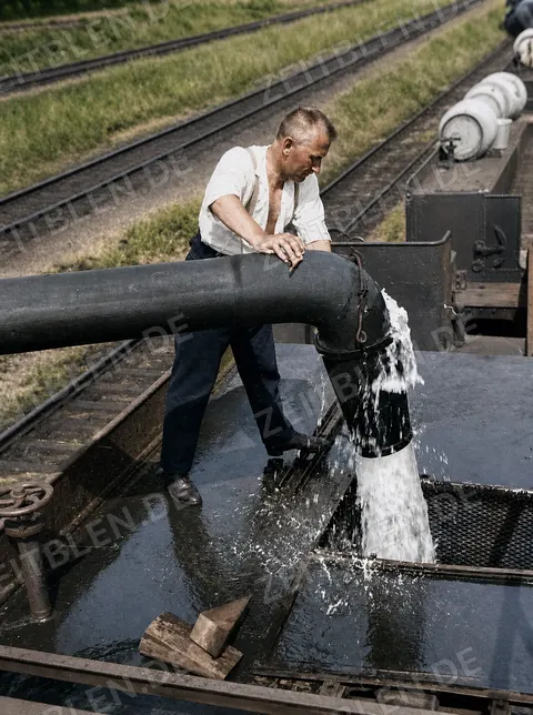 Befüllen des Mischbehälters eines Reichsbahn-Giftsprengzugs
