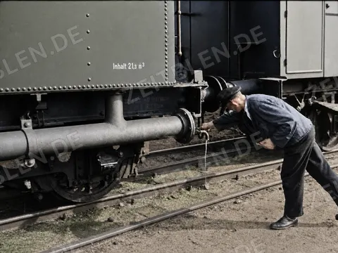Kontrolle der Sprühleitung am Reichsbahn-Sprengwagen