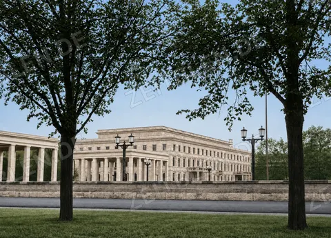 „Führerbau“ und „Ehrentempel“ hinter den Bäumen des Königsplatzes