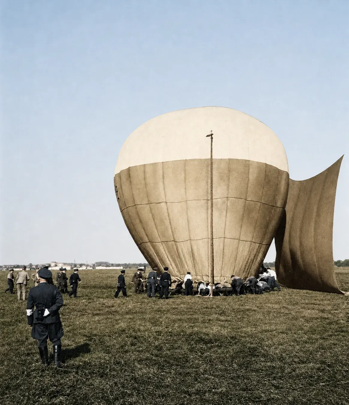 Letzte Befüllung des Heißluftballons vor dem Start