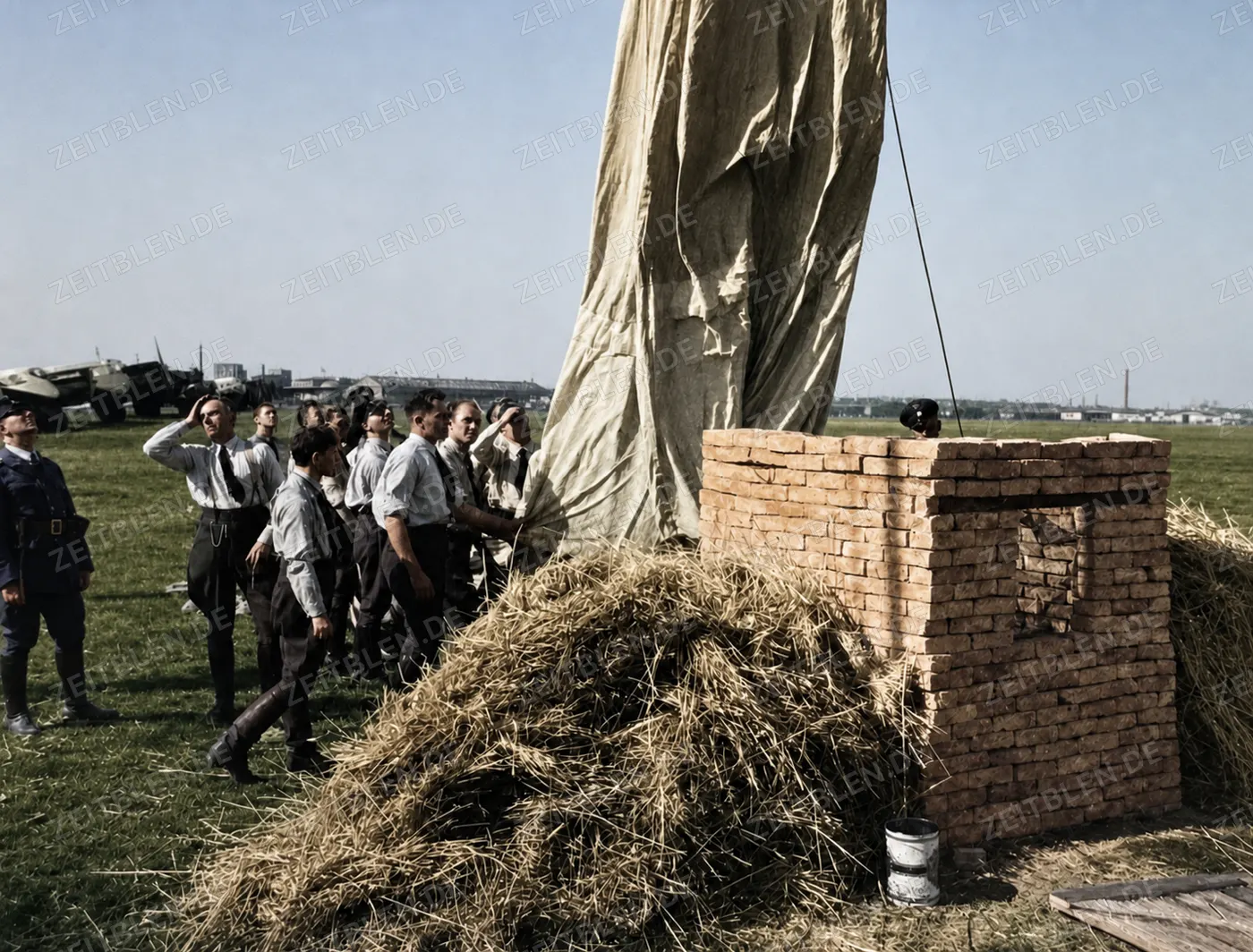 Ballonhülle über der gemauerten Feuerstelle