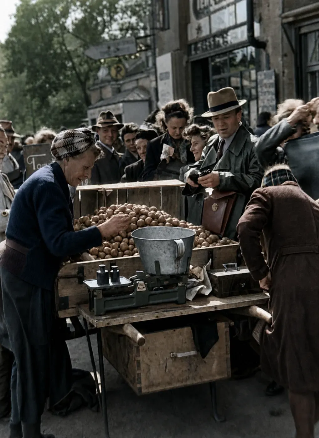 Einkauf an einem Münchner Straßenstand, 1948