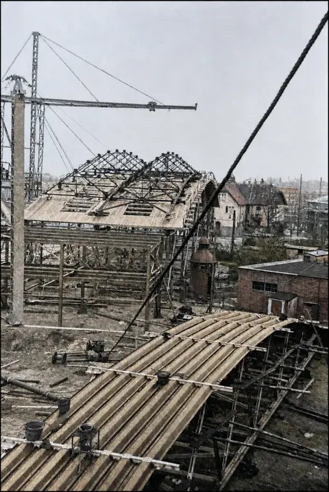 Hallenrohbau und Gerüstplattform der Reichsausstellung „Schaffendes Volk“, Düsseldorf 1937