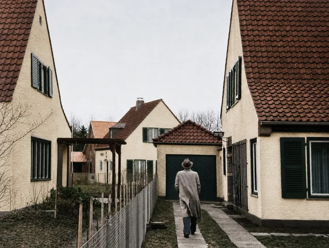 Mann in einem Wohnhof der damaligen „Schlageter-Siedlung“, Düsseldorf 1937
