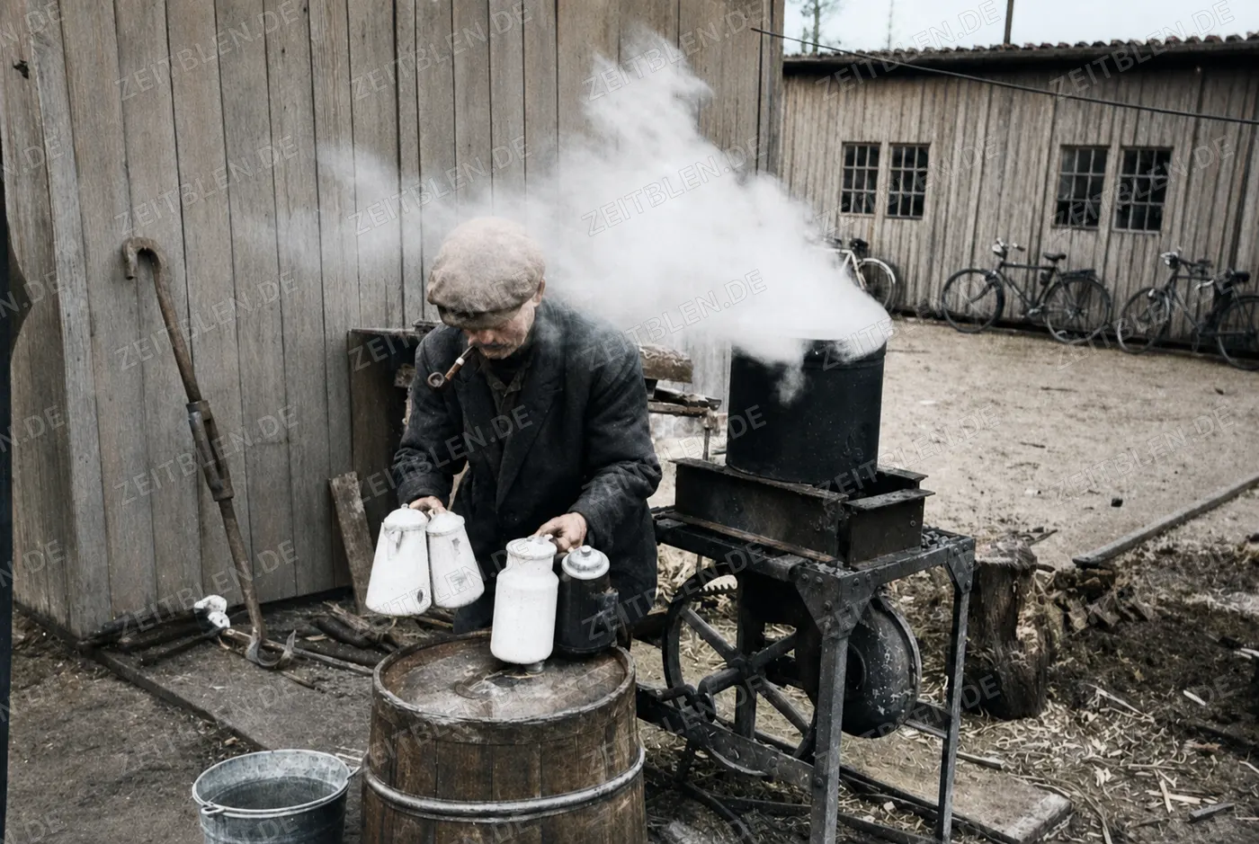 Teekochen auf einer Düsseldorfer Baustelle, 1937