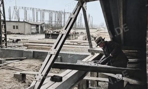 Arbeiterpause in einer Stahlkonstruktion, Düsseldorf 1937