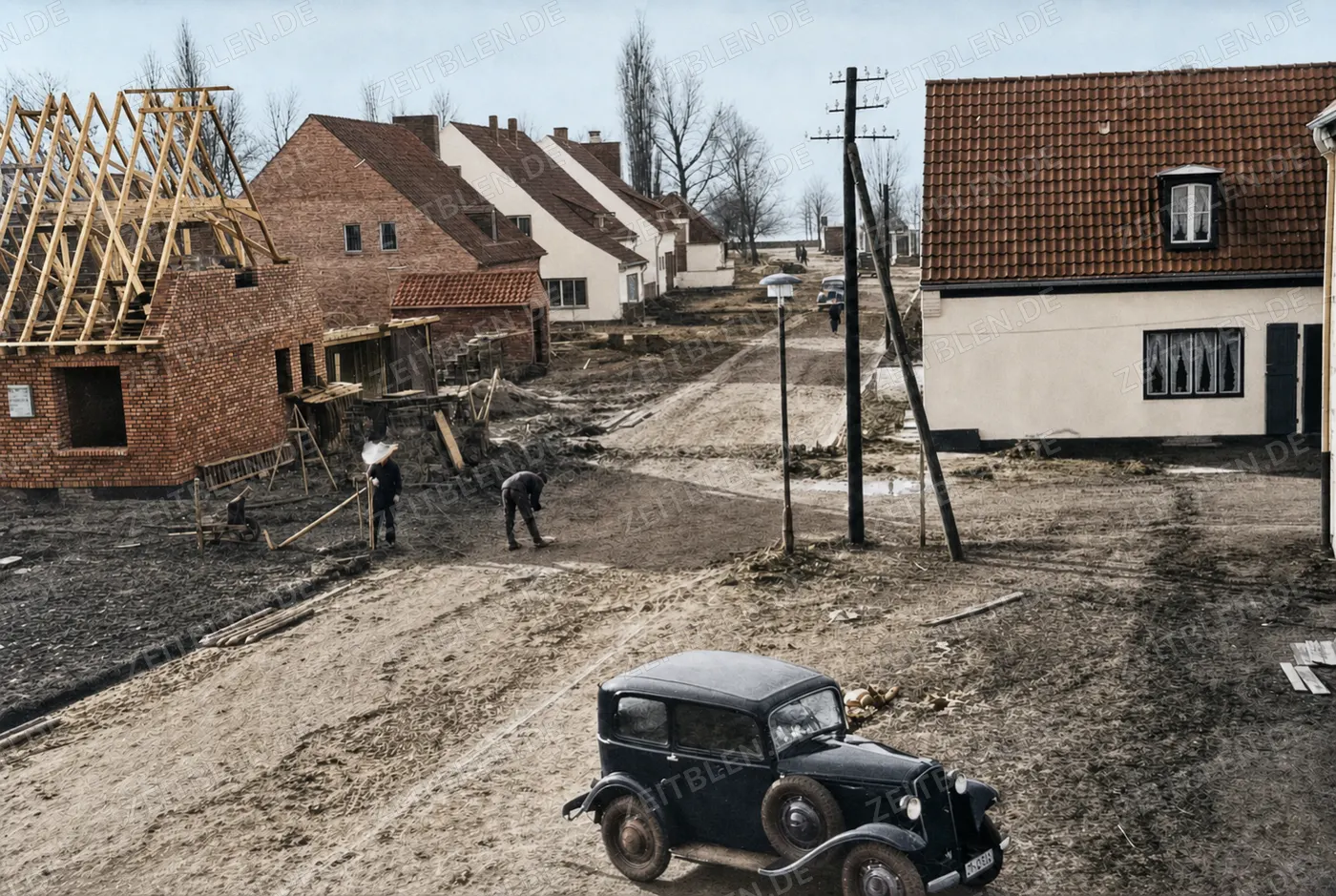 Straßenarbeiten in der damaligen „Schlageter-Siedlung“, Düsseldorf 1937