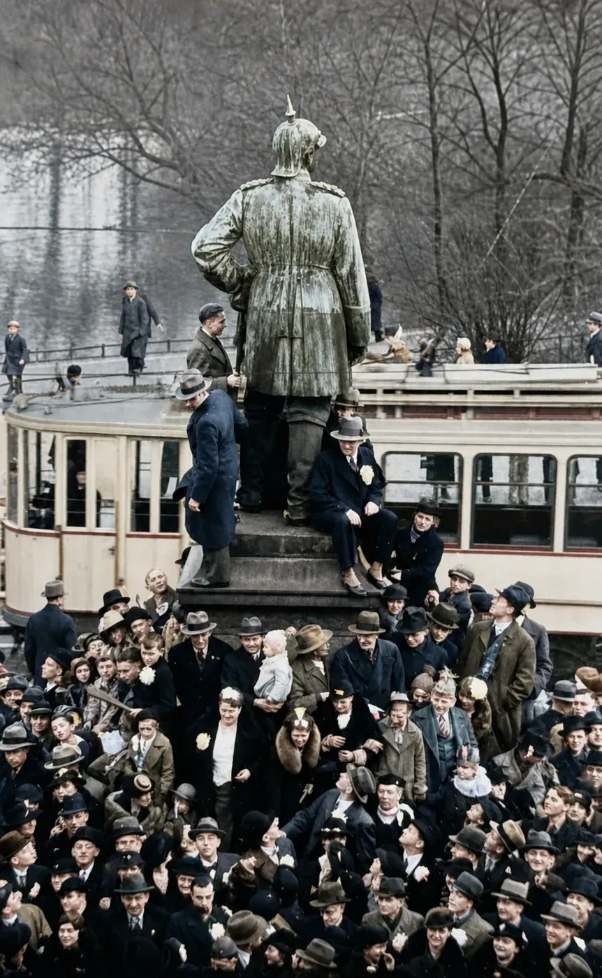Karneval am Bismarck-Denkmal in Düsseldorf 1937