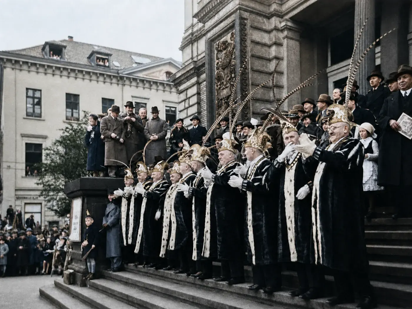 Uniformierte Karnevalsgruppe in Düsseldorf 1937