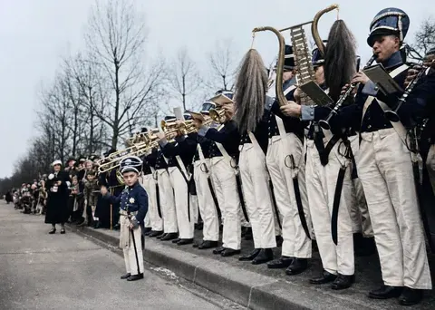 Karnevalistischer Musikzug in Düsseldorf, Februar 1937