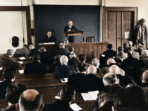 Kultusminister Franz Fendt spricht vor dem ersten bayerischen Nachkriegsparlament