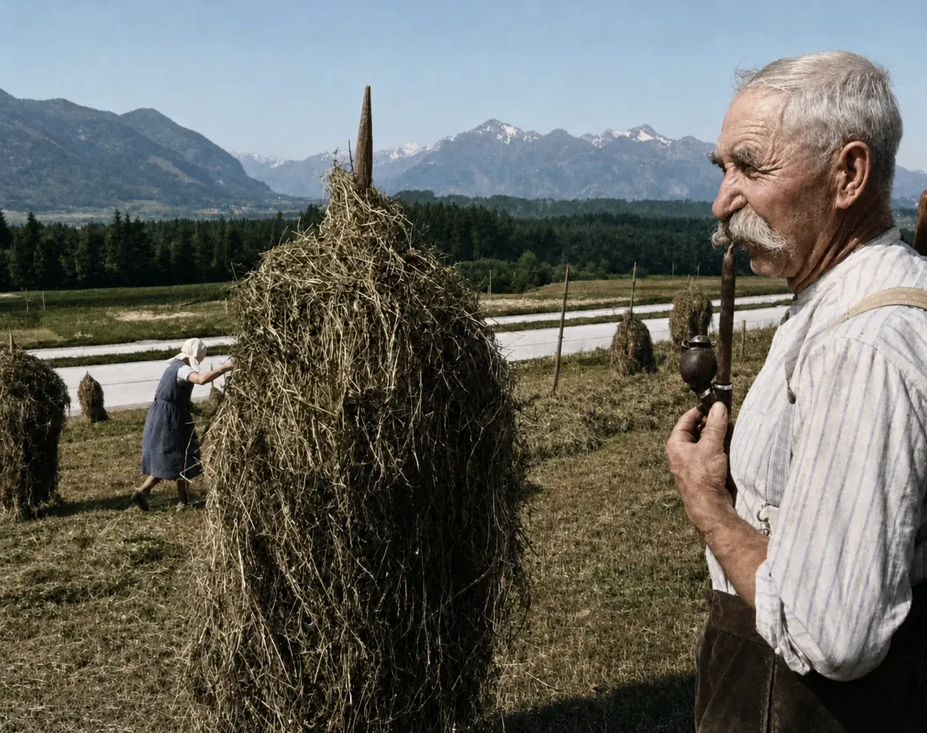Bauer bei der Ernte an der Reichsautobahn bei Bergen (1937)