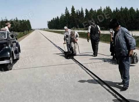 Fugenverguss auf der Reichsautobahn im Hofoldinger Forst
