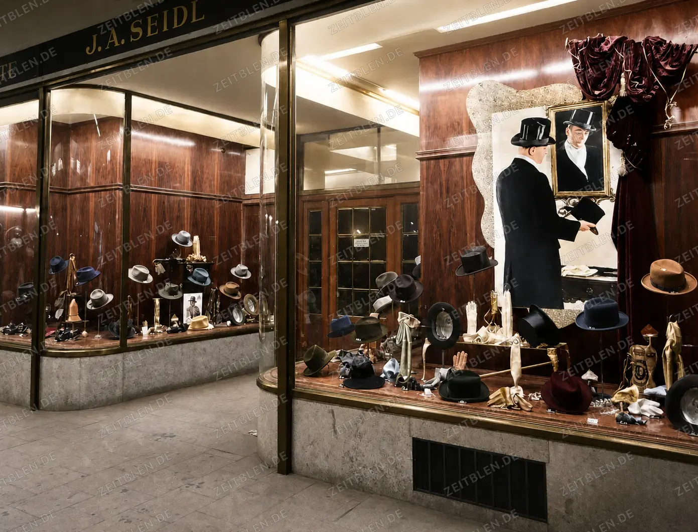 Schaufenster von J. A. Seidl Hüte