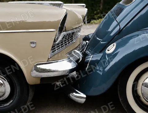 Auffahrunfall zwischen DKW 3=6 und Volkswagen Käfer