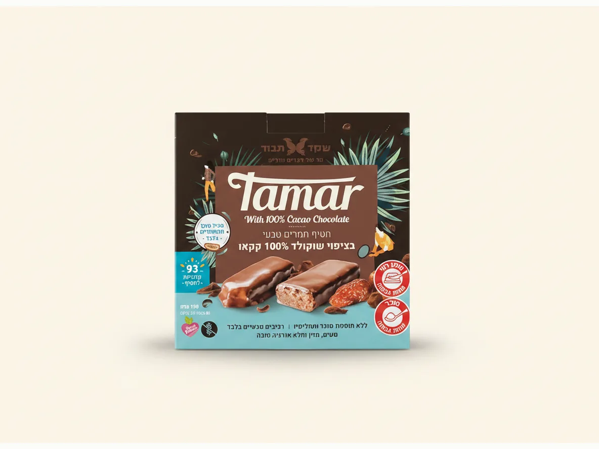 Tamar With 100% Cacao Chocolate, Natural Date Bar with 100% Cacao Coating
