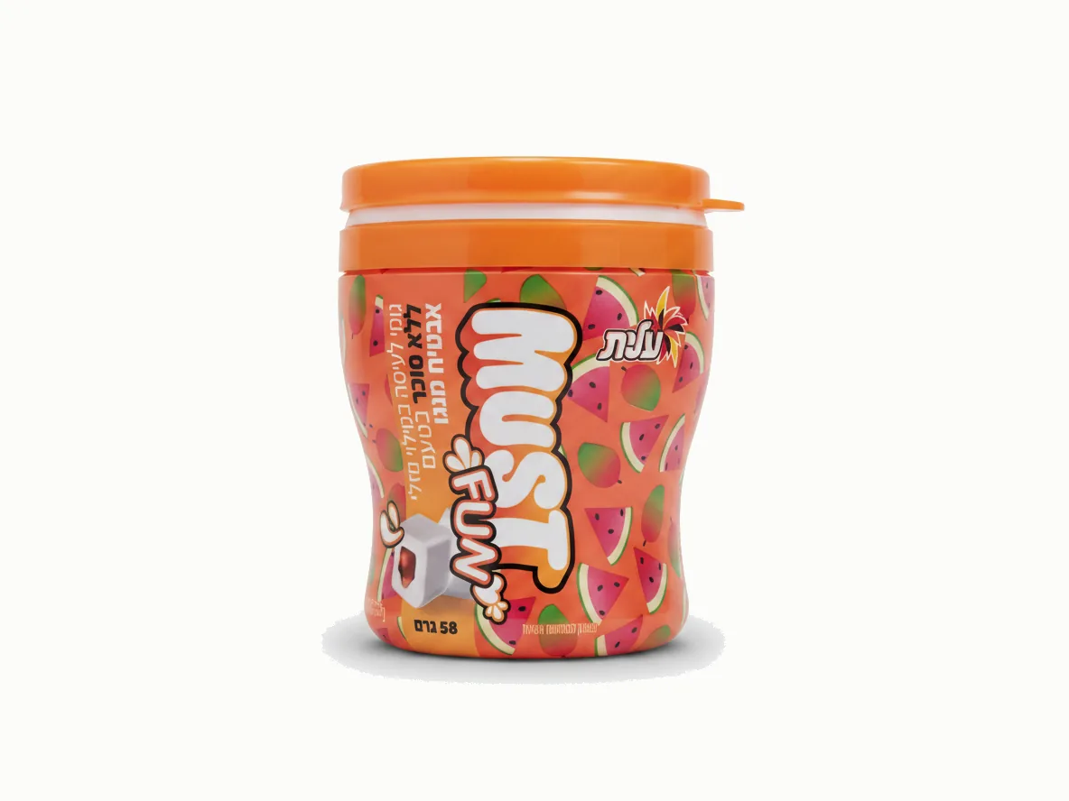 מסטיק ללא סוכר Must Fun עם מילוי נוזלי, אבטיח מנגו