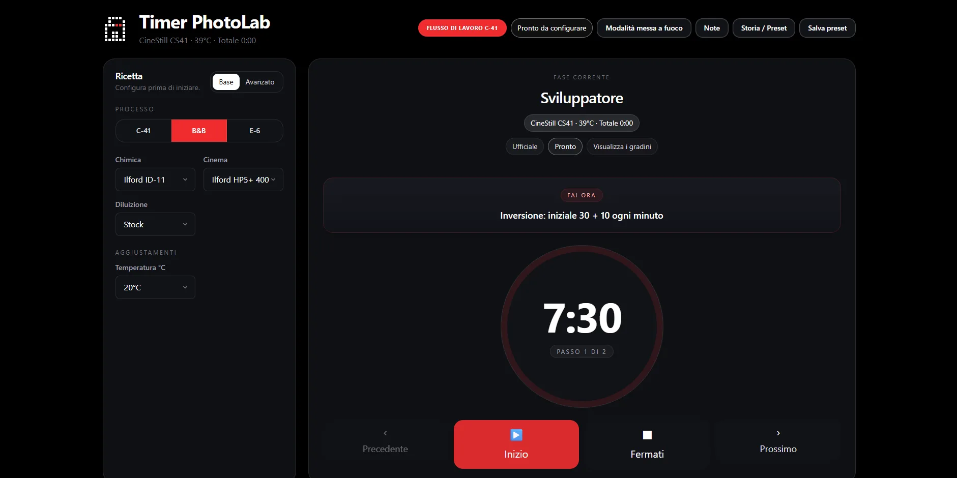 Scopri Photo Lab Timer, l'applicazione semplice e intuitiva per gestire con precisione assoluta i tempi di lavoro e sviluppo nel tuo laboratorio fotografico.