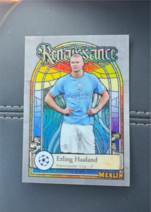 2023-24 Topps Merlin UEFA Champions League Erling Haaland #73 Foil, graded 6.5