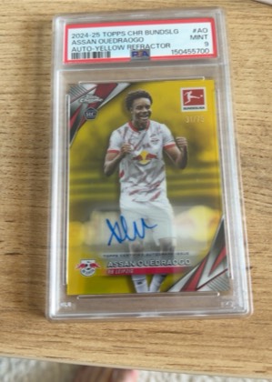 Assan Ouedraogo 2024-25 Topps Chrome Bundesliga Yellow Refractor Autograph, graded 9.0