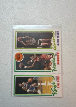 1980 Topps Larry Kenon / John Drew / Phil Ford (Back of Card), graded 7.5