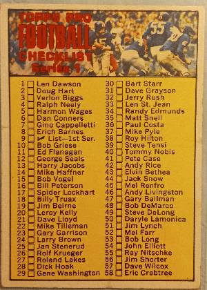 Pro Football Checklist Series 1, graded 7.0