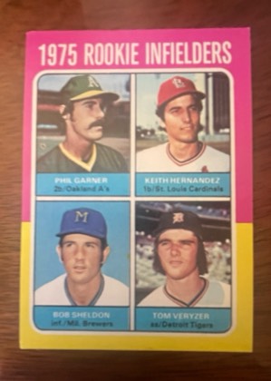1975 Topps #623 Phil Garner / Keith Hernandez / Bob Sheldon / Tom Veryzer, graded 8.0