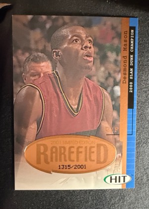 Desmond Mason 2001 Sage HIT Rarefied #R18 (or #18), graded 8.0