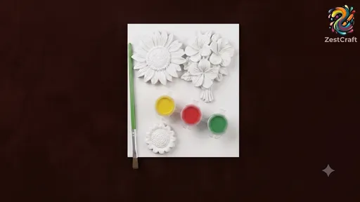 DIY floral plaster painting kit featuring sunflower molds, acrylic paints, and a brush
