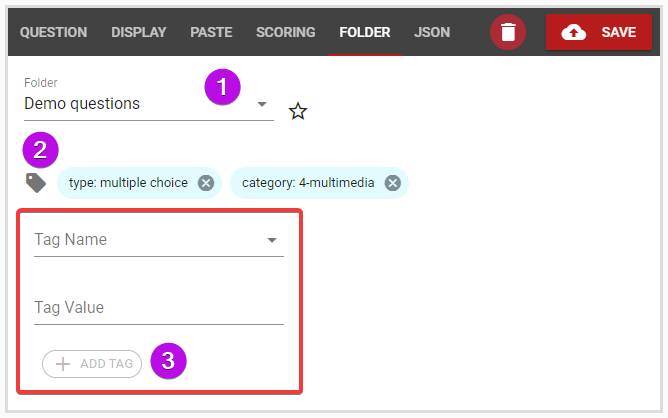 Storing a test question within the question bank<br>