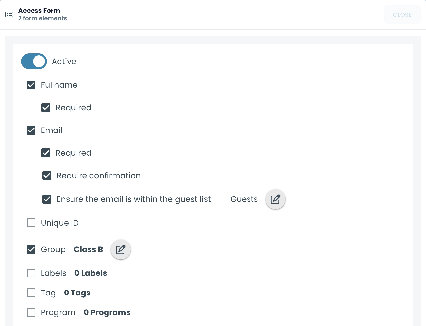 Candidate registration form with customizable fields