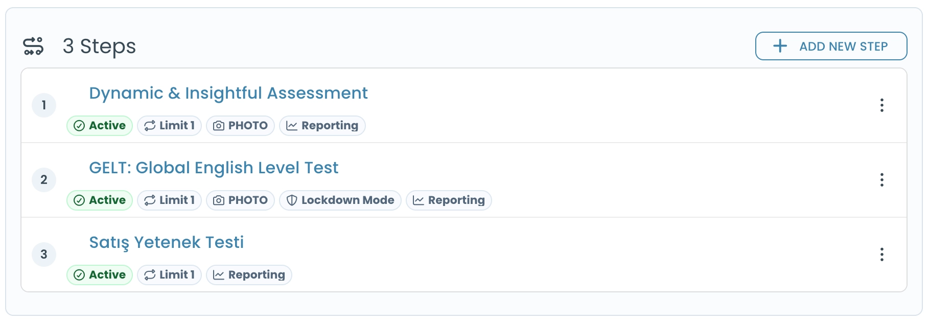 Assessment process showing three assessment steps