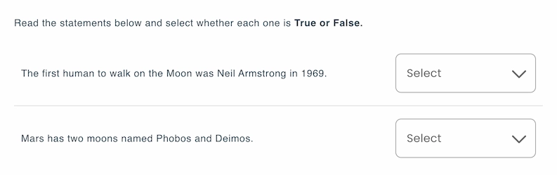 Sample true false question