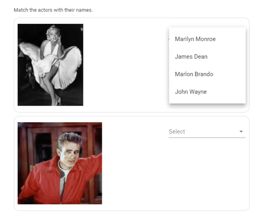 Example of a matching question created by adding images to options.