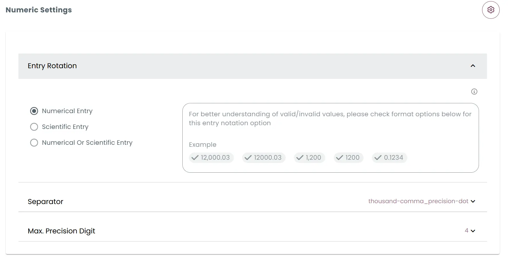 Numerical entry setting with examples