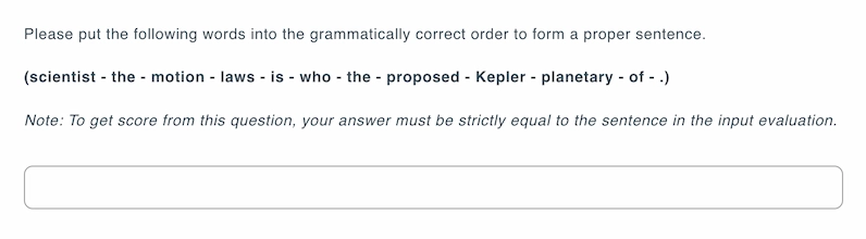 Sample jumbled sentence question