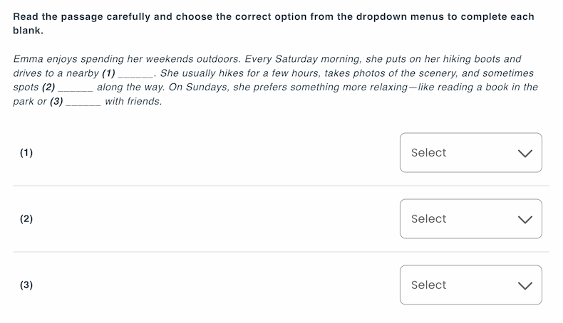 Sample cloze test question